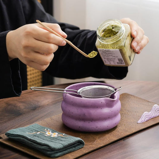 Translation missing: en.7-Piece Ceramic Matcha Tea Set with Bowl Whisk and Accessories, Purple