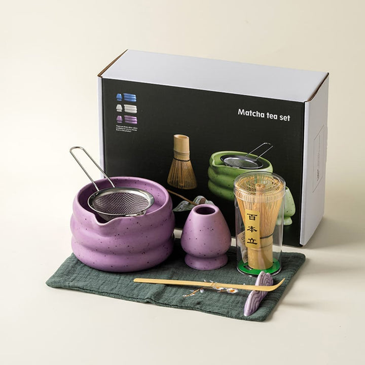 Translation missing: en.7-Piece Ceramic Matcha Tea Set with Bowl Whisk and Accessories, Purple