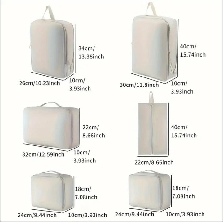Translation missing: en.6-Piece Waterproof Travel Storage Bags Organizer for Suitcase, Gray, Compatible with Travel and Vacation