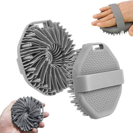 Translation missing: en.Silicone Bath Brush - 2 Pieces - Dry Brush Skin Brush - Back Scrubber - Body Scrubbers - Body Brush - Back Brush Shower - Shower Brush - Silicone Brush - Massage - Bath &amp; Shower Accessories - Easy Lathering - Ergonomic Handle - Grey