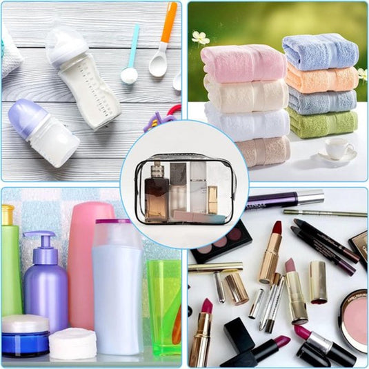 Translation missing: en.Transparent Travel Toiletry Bag Set - 3 Pieces - Toiletries Travel Bag - Makeup Bag - Makeup Pouches - Travel Organizers - Beauty Case - Travel Organizer - Transparent Packing Cubes Suitcase Organizer - Cosmetics Bag - Waterproof - Black/Transparent