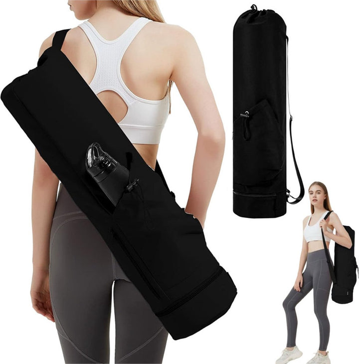 Translation missing: en.Yoga Mat Bag - Yoga Bag with Drawstring and Storage Compartment - Yoga Bag - Fitness Bag - Sports Bag - Pilates Bag - Waterproof - Universal - Gymnastics Mat Bag - Shoulder Bag - Multifunctional Storage Bag - Equipped with Carrying Strap - Black