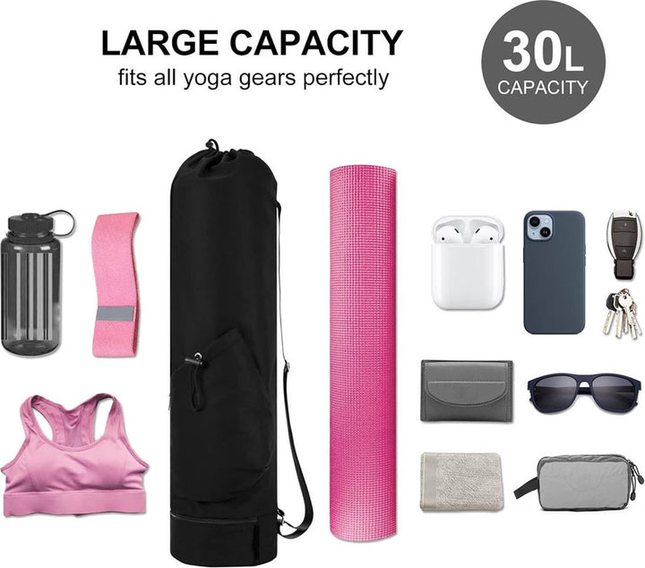 Translation missing: en.Yoga Mat Bag - Yoga Bag with Drawstring and Storage Compartment - Yoga Bag - Fitness Bag - Sports Bag - Pilates Bag - Waterproof - Universal - Gymnastics Mat Bag - Shoulder Bag - Multifunctional Storage Bag - Equipped with Carrying Strap - Black
