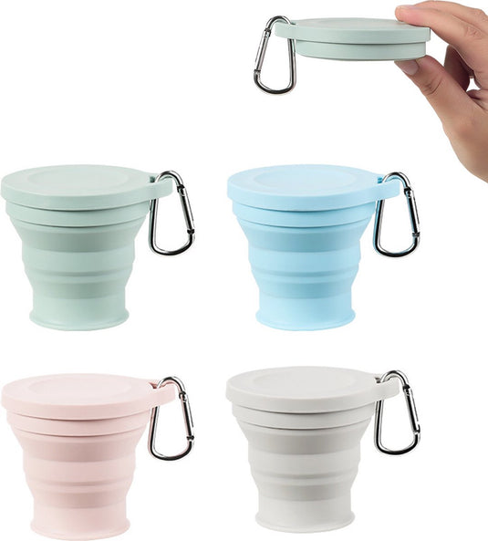 Translation missing: en.Foldable Cup - 4 Pieces - Pocket Cup - Silicone Cup - Pocket Cup - Travel Cup - Coffee / Tea Cup - 180 ml - Reusable - Foldable - On the Go - Camping - Reusable - To Go