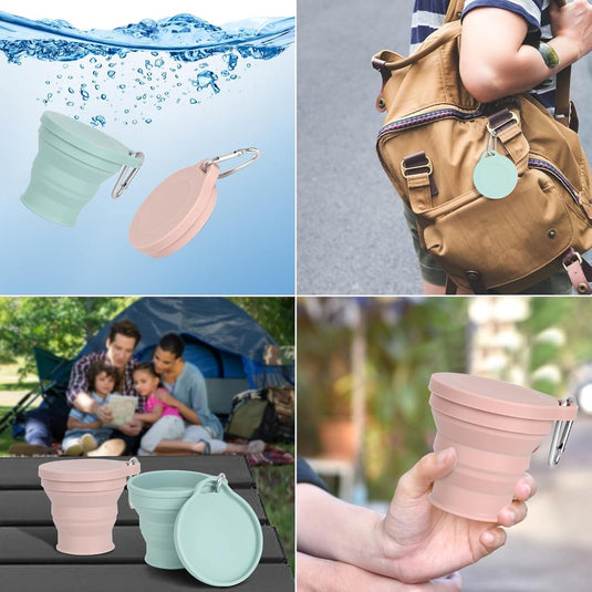 Translation missing: en.Foldable Cup - 4 Pieces - Pocket Cup - Silicone Cup - Pocket Cup - Travel Cup - Coffee / Tea Cup - 180 ml - Reusable - Foldable - On the Go - Camping - Reusable - To Go
