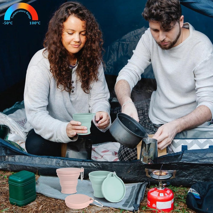 Translation missing: en.Foldable Cup - 4 Pieces - Pocket Cup - Silicone Cup - Pocket Cup - Travel Cup - Coffee / Tea Cup - 180 ml - Reusable - Foldable - On the Go - Camping - Reusable - To Go