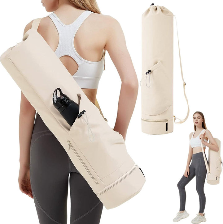 Translation missing: en.Yoga Mat Bag - Yoga Bag with Drawstring and Storage Compartment - Yoga Bag - Fitness Bag - Sports Bag - Pilates Bag - Waterproof - Universal - Gymnastics Mat Bag - Shoulder Bag - Multifunctional Storage Bag - Equipped with Carrying Strap - White