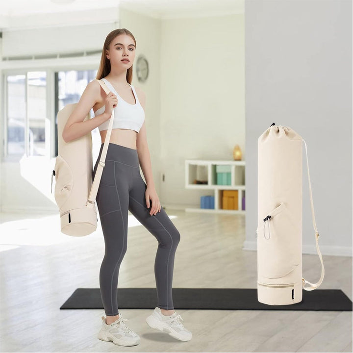 Translation missing: en.Yoga Mat Bag - Yoga Bag with Drawstring and Storage Compartment - Yoga Bag - Fitness Bag - Sports Bag - Pilates Bag - Waterproof - Universal - Gymnastics Mat Bag - Shoulder Bag - Multifunctional Storage Bag - Equipped with Carrying Strap - White