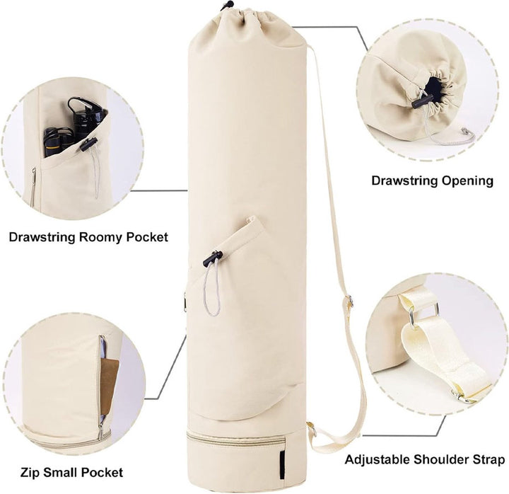 Translation missing: en.Yoga Mat Bag - Yoga Bag with Drawstring and Storage Compartment - Yoga Bag - Fitness Bag - Sports Bag - Pilates Bag - Waterproof - Universal - Gymnastics Mat Bag - Shoulder Bag - Multifunctional Storage Bag - Equipped with Carrying Strap - White