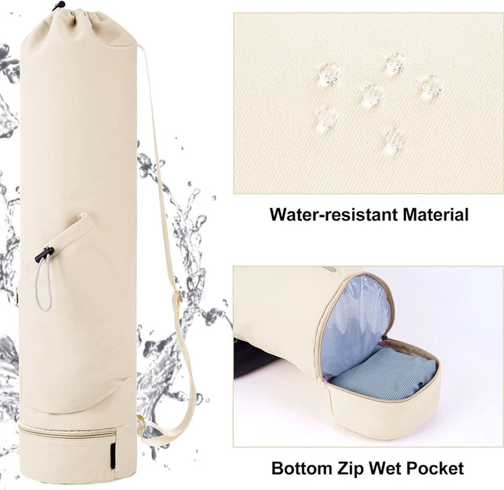 Translation missing: en.Yoga Mat Bag - Yoga Bag with Drawstring and Storage Compartment - Yoga Bag - Fitness Bag - Sports Bag - Pilates Bag - Waterproof - Universal - Gymnastics Mat Bag - Shoulder Bag - Multifunctional Storage Bag - Equipped with Carrying Strap - White