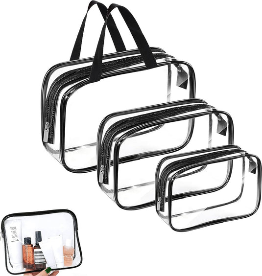 Translation missing: en.Toiletry Bag - Set of 3 - Transparent Toiletry Bag - Transparent Travel Set - Travel Toiletry Bag - Travel Bag - Make-Up Organizer - Cosmetic Bag Organizer - Make-Up Bag - Transparent Toiletry Bag - Waterproof - Hand - Hangable - Vacation - Travel - Women
