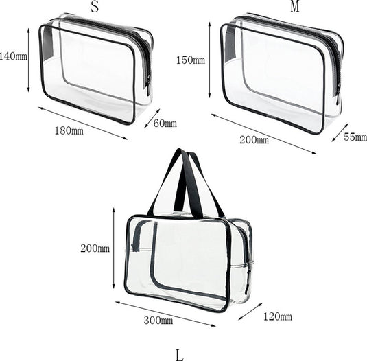 Translation missing: en.Toiletry Bag - Set of 3 - Transparent Toiletry Bag - Transparent Travel Set - Travel Toiletry Bag - Travel Bag - Make-Up Organizer - Cosmetic Bag Organizer - Make-Up Bag - Transparent Toiletry Bag - Waterproof - Hand - Hangable - Vacation - Travel - Women