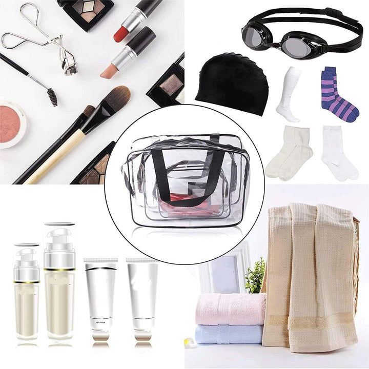Translation missing: en.Toiletry Bag - Set of 3 - Transparent Toiletry Bag - Transparent Travel Set - Travel Toiletry Bag - Travel Bag - Make-Up Organizer - Cosmetic Bag Organizer - Make-Up Bag - Transparent Toiletry Bag - Waterproof - Hand - Hangable - Vacation - Travel - Women