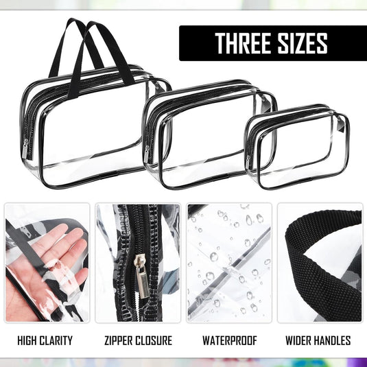 Translation missing: en.Toiletry Bag - Set of 3 - Transparent Toiletry Bag - Transparent Travel Set - Travel Toiletry Bag - Travel Bag - Make-Up Organizer - Cosmetic Bag Organizer - Make-Up Bag - Transparent Toiletry Bag - Waterproof - Hand - Hangable - Vacation - Travel - Women