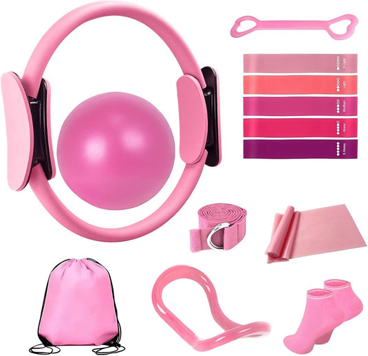 Translation missing: en.13-Piece Pilates Equipment Set for Women - Yoga &amp; Fitness Set - Home Pilates Training Set - Home Gym Set - Exercise Bands - Resistance Band - Exercise Ball - Beginner Yoga Set with Pilates Ring, 24 cm Yoga Ball, 5 Resistance Bands, Magic Circle
