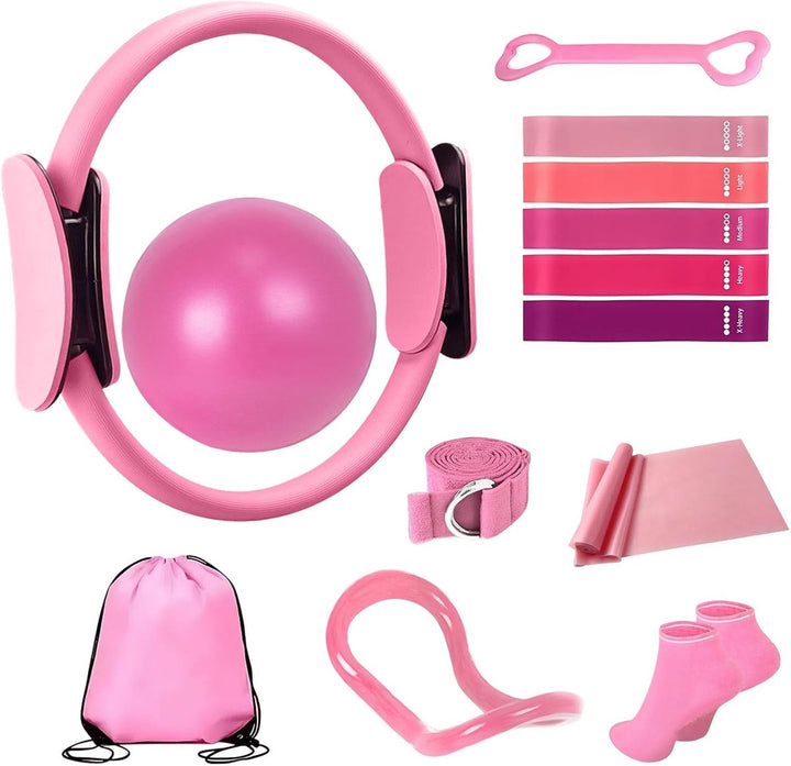 Translation missing: en.13-Piece Pilates Equipment Set for Women - Yoga &amp; Fitness Set - Home Pilates Training Set - Home Gym Set - Exercise Bands - Resistance Band - Exercise Ball - Beginner Yoga Set with Pilates Ring, 24 cm Yoga Ball, 5 Resistance Bands, Magic Circle