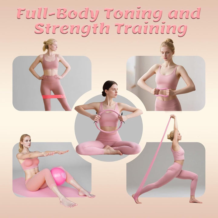 Translation missing: en.13-Piece Pilates Equipment Set for Women - Yoga &amp; Fitness Set - Home Pilates Training Set - Home Gym Set - Exercise Bands - Resistance Band - Exercise Ball - Beginner Yoga Set with Pilates Ring, 24 cm Yoga Ball, 5 Resistance Bands, Magic Circle