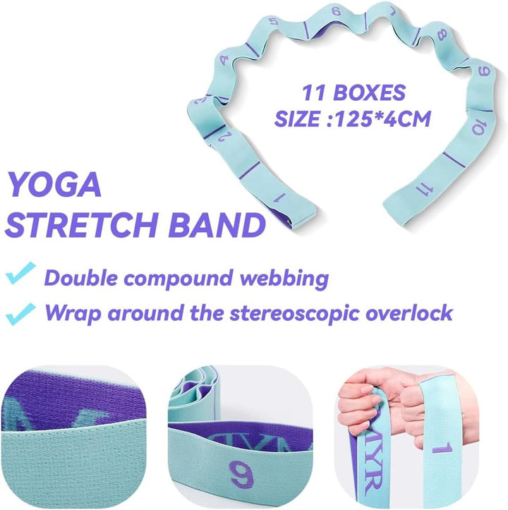 Translation missing: en.125*4 cm - Yoga resistance band - Yoga stretch band - Yoga exercise band - Stretch band - with 11 rings - Resistance band - for training, pilates, dance and fitness - blue purple