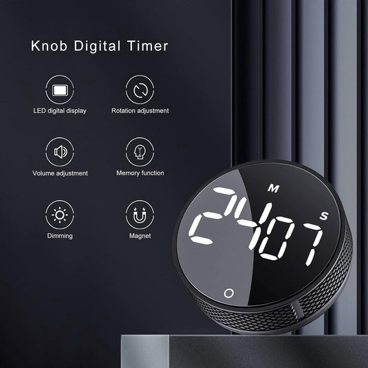 Translation missing: en.Timers - Digital timer - Magnetic digital kitchen timer - Kitchen timer - Count up/Count down - egg timer - magnetic kitchen timer - adjustable rotating - adjustable volume - for cooking, baking, kitchen, fitness, yoga, studying, meetings - black