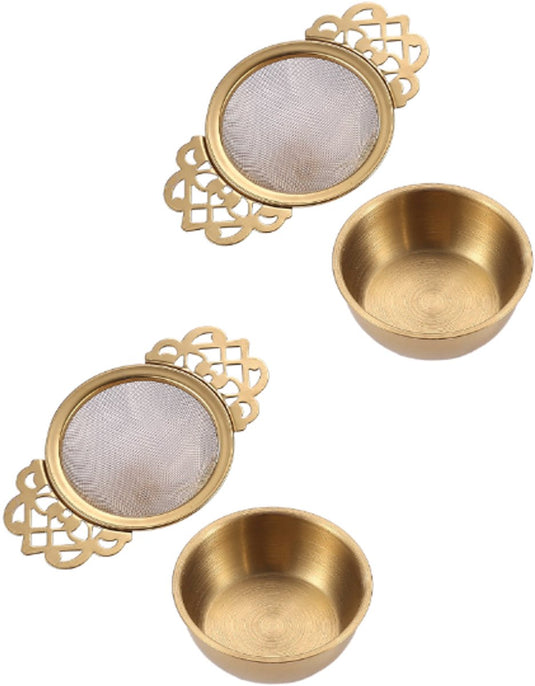 Translation missing: en.2 pieces - Tea strainer - Tea strainer - With handle and drip plate - gold - Tea filter for loose tea - Tea infuser - Stainless steel tea filter - 11.2*6.5*2.5cm