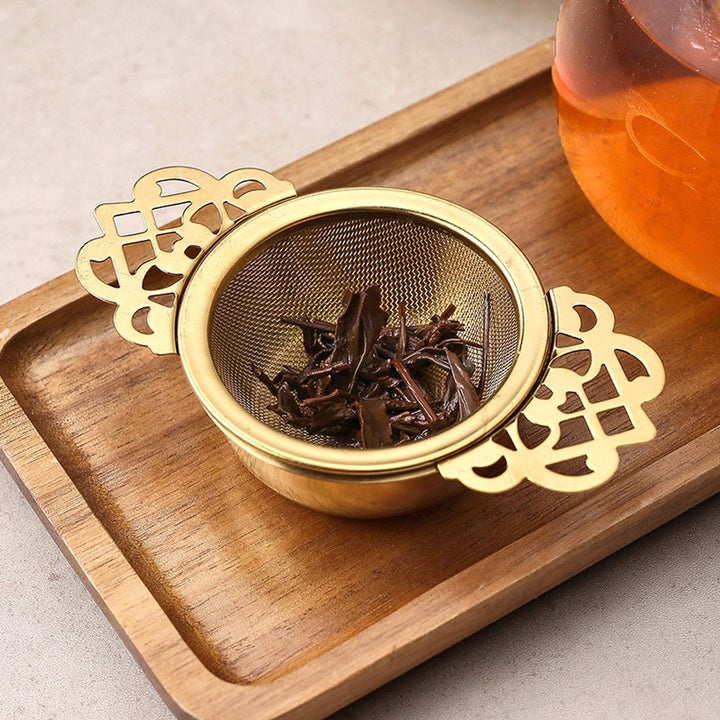 Translation missing: en.2 pieces - Tea strainer - Tea strainer - With handle and drip plate - gold - Tea filter for loose tea - Tea infuser - Stainless steel tea filter - 11.2*6.5*2.5cm