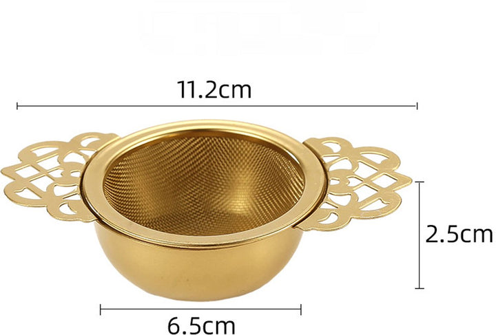 Translation missing: en.2 pieces - Tea strainer - Tea strainer - With handle and drip plate - gold - Tea filter for loose tea - Tea infuser - Stainless steel tea filter - 11.2*6.5*2.5cm