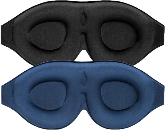 Translation missing: en.2 Pack 100% Blackout Sleep Masks Most Comfortable Contoured Eye Cups and Nose Covering for Women Men, 3D Pillow Eye Masks 0 Pressure on Eyelids &amp; Eyelashes(Black&amp;Navy)