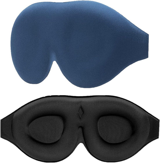 Translation missing: en.2 Pack 100% Blackout Sleep Masks Most Comfortable Contoured Eye Cups and Nose Covering for Women Men, 3D Pillow Eye Masks 0 Pressure on Eyelids &amp; Eyelashes(Black&amp;Navy)