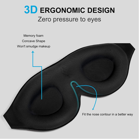 Translation missing: en.2 Pack 100% Blackout Sleep Masks Most Comfortable Contoured Eye Cups and Nose Covering for Women Men, 3D Pillow Eye Masks 0 Pressure on Eyelids &amp; Eyelashes(Black&amp;Navy)