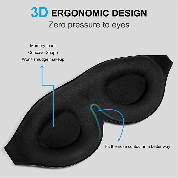 Translation missing: en.2 Pack 100% Blackout Sleep Masks Most Comfortable Contoured Eye Cups and Nose Covering for Women Men, 3D Pillow Eye Masks 0 Pressure on Eyelids &amp; Eyelashes(Black&amp;Navy)