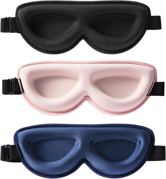 Translation missing: en.Sleep Masks for Petite Face Small Head,   3 Pack Stitched Eye Masks with Contoured Cups for Women Kids Children Teens, Machine Washable (Black, Blue, Pink)