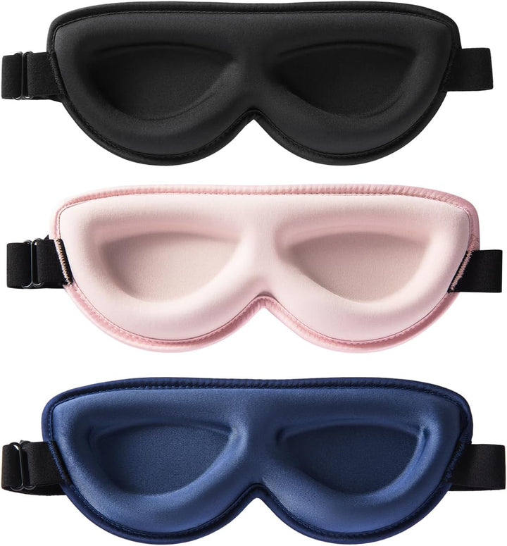 Translation missing: en.Sleep Masks for Petite Face Small Head,   3 Pack Stitched Eye Masks with Contoured Cups for Women Kids Children Teens, Machine Washable (Black, Blue, Pink)