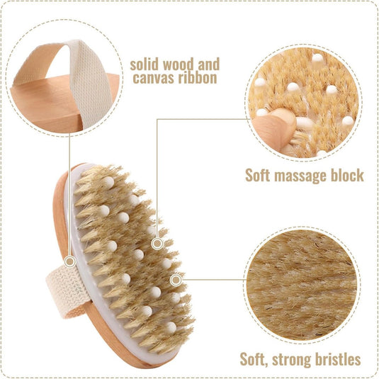 Translation missing: en.Bath Brush - Body Brush - Natural Bristles - Massage Brush - Shower Brush - Exfoliating Brush - Sauna Brush - Improves Blood Circulation - Lymphatic Function - Removes Dead Skin Cells