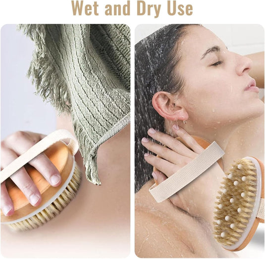 Translation missing: en.Bath Brush - Body Brush - Natural Bristles - Massage Brush - Shower Brush - Exfoliating Brush - Sauna Brush - Improves Blood Circulation - Lymphatic Function - Removes Dead Skin Cells
