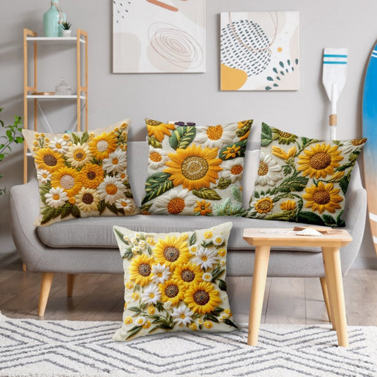 Translation missing: en.Pillowcase - 4 pieces - 45*45 cm - Flat pillowcase - Soft sunflower decoration - Modern pillowcases - Suitable for beds, sofas, living rooms and bedrooms