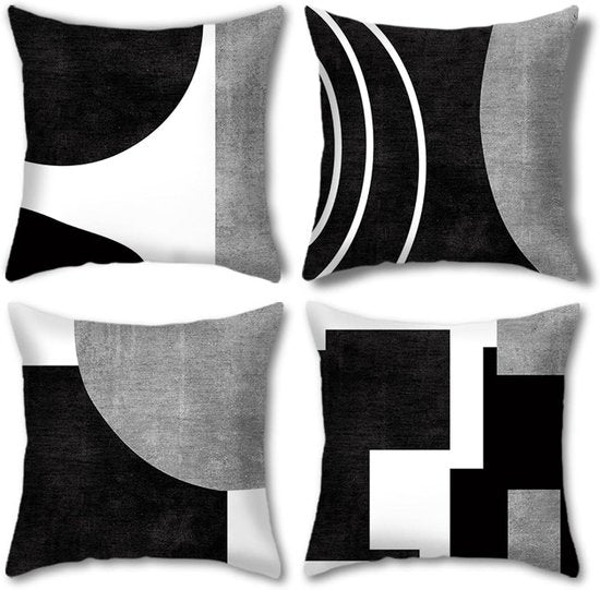 Translation missing: en.Pillowcase - 4-pack - Pillowcases with abstract geometric pattern - 45x45 cm - Pillowcases with zipper - Black and white pillowcases (pillow insert not included)