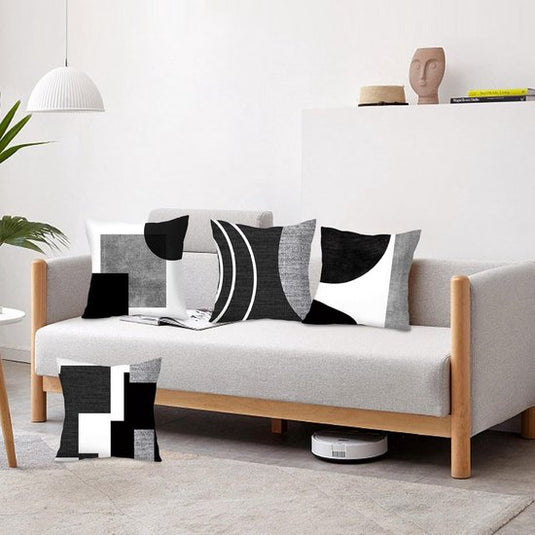 Translation missing: en.Pillowcase - 4-pack - Pillowcases with abstract geometric pattern - 45x45 cm - Pillowcases with zipper - Black and white pillowcases (pillow insert not included)