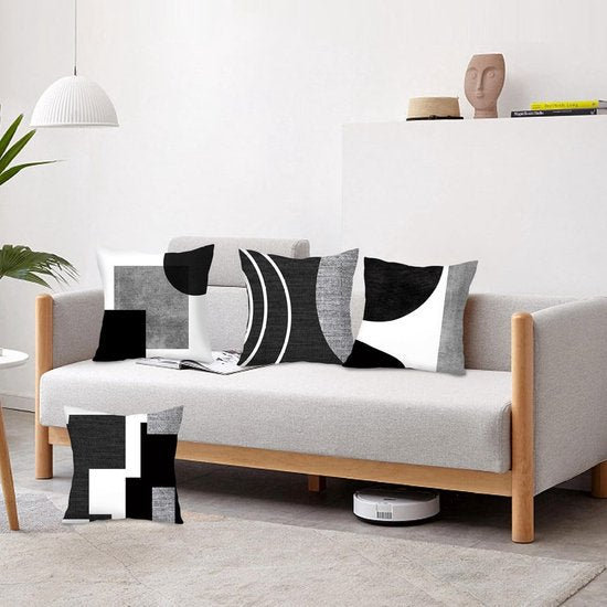 Translation missing: en.Pillowcase - 4-pack - Pillowcases with abstract geometric pattern - 45x45 cm - Pillowcases with zipper - Black and white pillowcases (pillow insert not included)