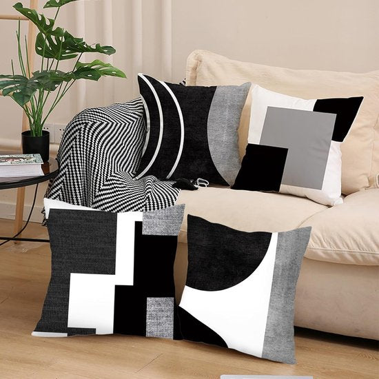 Translation missing: en.Pillowcase - 4-pack - Pillowcases with abstract geometric pattern - 45x45 cm - Pillowcases with zipper - Black and white pillowcases (pillow insert not included)