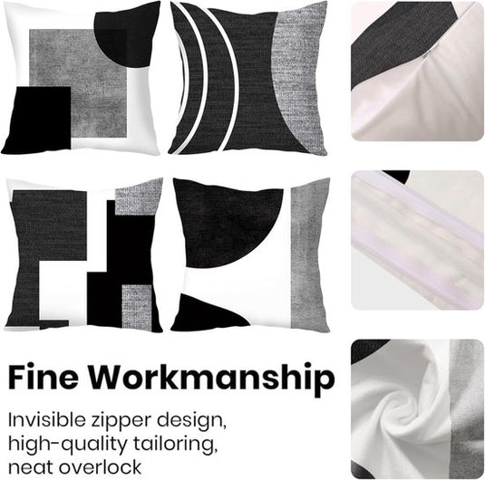 Translation missing: en.Pillowcase - 4-pack - Pillowcases with abstract geometric pattern - 45x45 cm - Pillowcases with zipper - Black and white pillowcases (pillow insert not included)