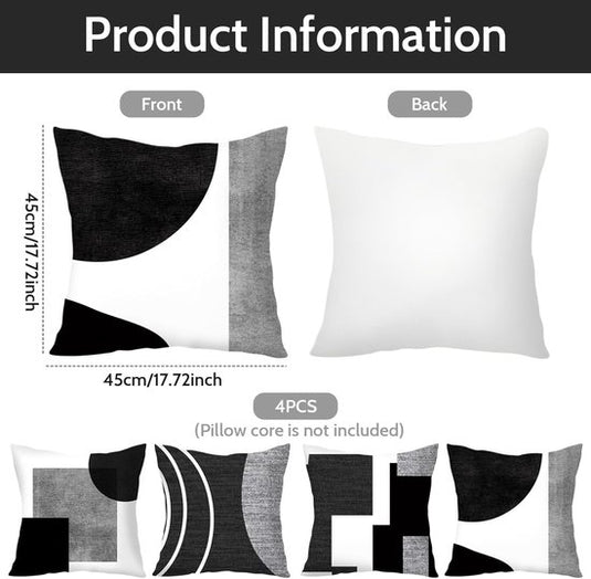Translation missing: en.Pillowcase - 4-pack - Pillowcases with abstract geometric pattern - 45x45 cm - Pillowcases with zipper - Black and white pillowcases (pillow insert not included)