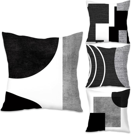 Translation missing: en.Pillowcase - 4-pack - Pillowcases with abstract geometric pattern - 45x45 cm - Pillowcases with zipper - Black and white pillowcases (pillow insert not included)
