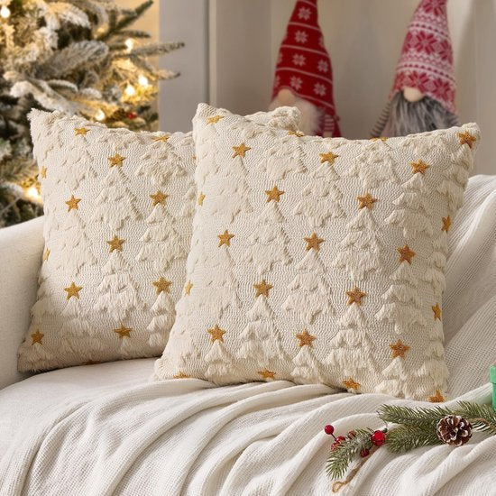 Translation missing: en.Christmas Pillowcases - 2-pack - White - Winter - White Christmas tree and star pattern - Sofa decoration - 45x45 cm (pillowcase not included)