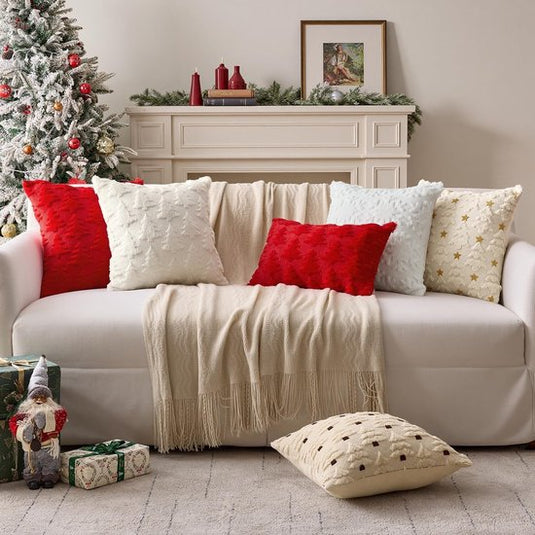 Translation missing: en.Christmas Pillowcases - 2-pack - White - Winter - White Christmas tree and star pattern - Sofa decoration - 45x45 cm (pillowcase not included)