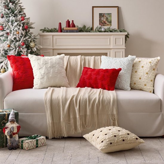 Translation missing: en.Christmas Pillowcases - 2-pack - White - Winter - White Christmas tree and star pattern - Sofa decoration - 45x45 cm (pillowcase not included)