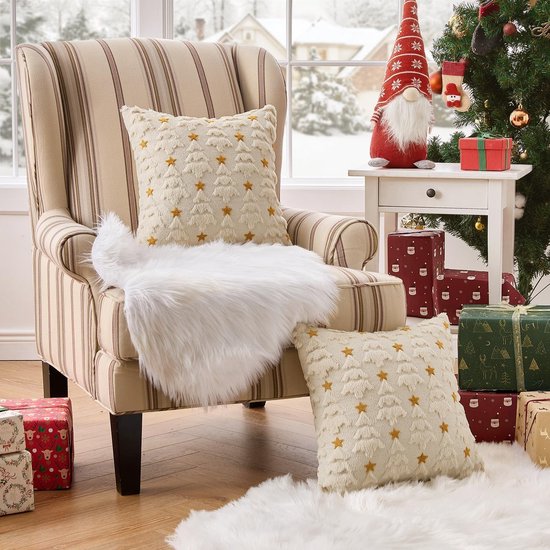 Translation missing: en.Christmas Pillowcases - 2-pack - White - Winter - White Christmas tree and star pattern - Sofa decoration - 45x45 cm (pillowcase not included)
