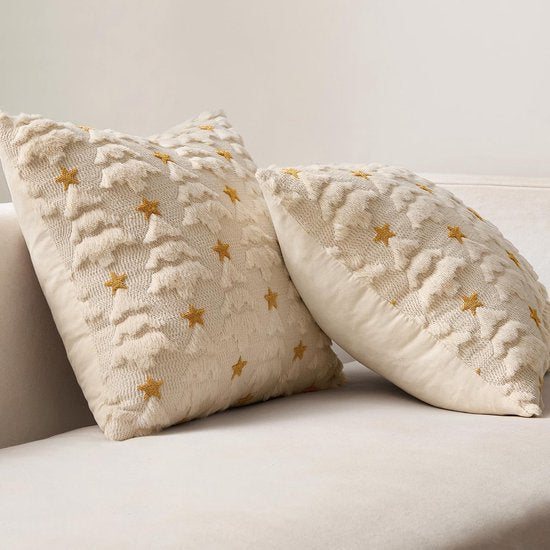 Translation missing: en.Christmas Pillowcases - 2-pack - White - Winter - White Christmas tree and star pattern - Sofa decoration - 45x45 cm (pillowcase not included)