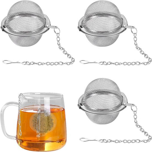 Translation missing: en.Tea filter - 3 pieces - Stainless steel tea filter - Tea ball filter - Tea filter pot - Infusion ball - Stainless steel tea filter - with extended chain hook - Round tea filter