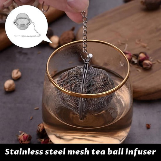 Translation missing: en.Tea filter - 3 pieces - Stainless steel tea filter - Tea ball filter - Tea filter pot - Infusion ball - Stainless steel tea filter - with extended chain hook - Round tea filter