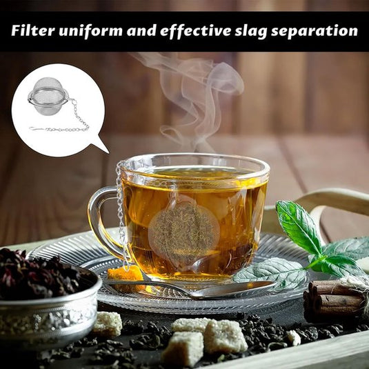 Translation missing: en.Tea filter - 3 pieces - Stainless steel tea filter - Tea ball filter - Tea filter pot - Infusion ball - Stainless steel tea filter - with extended chain hook - Round tea filter